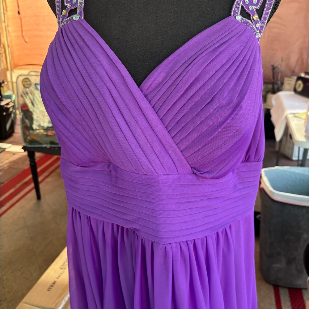 Adam Purple Ruched Sweetheart Prom Dress - Picture 3 of 14